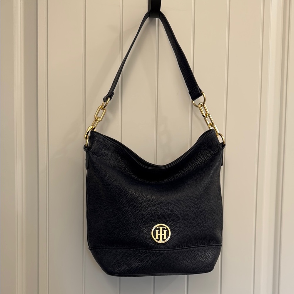 Tommy Hilfiger navy Hobo Shoulder Bag with Gold Accents